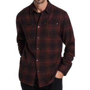 John Varvatos Men's Dario Brushed Plaid Snap Front Pocket Overshirt Tamarind